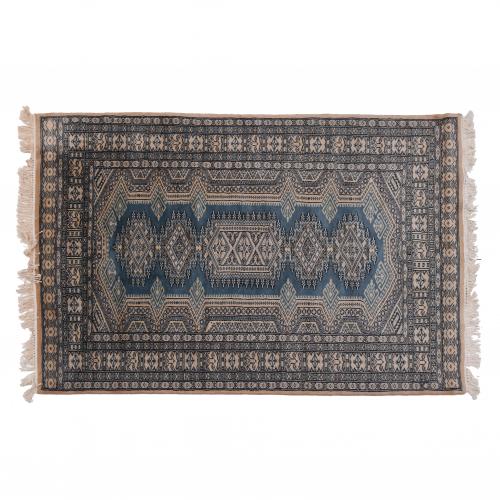 IRANIAN OCHRE AND BLUE CARPET, 20TH CENTURY.