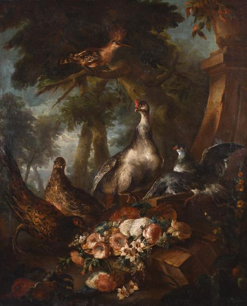 ATRIBUIDO A JEAN-BAPTISTE OUDRY (1686-1755) "AVES Y FLORES", 1725.