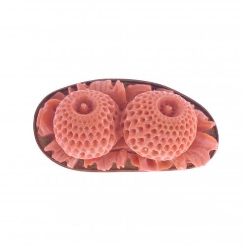CORAL FLORAL BROOCH-PENDANT.