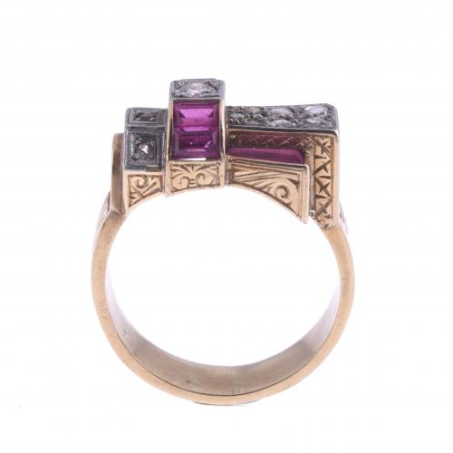 CHEVALIER RING WITH DIAMONDS AND RUBIES.