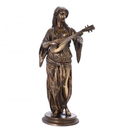 20TH CENTURY FRENCH SCHOOL. "GIRL WITH AN INSTRUMENT", 1890-1920.