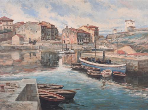JOSÉ TOVA VILLALBA (1871-1923).  "PUERTO PESQUERO", Llanes, Asturias.