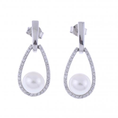PENDIENTES CON DIAMANTES Y PERLA.
