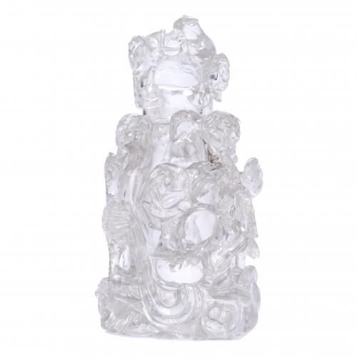 LARGE CARVED ROCK CRYSTAL QUARTZ WITH LID, 20TH CENTURY.