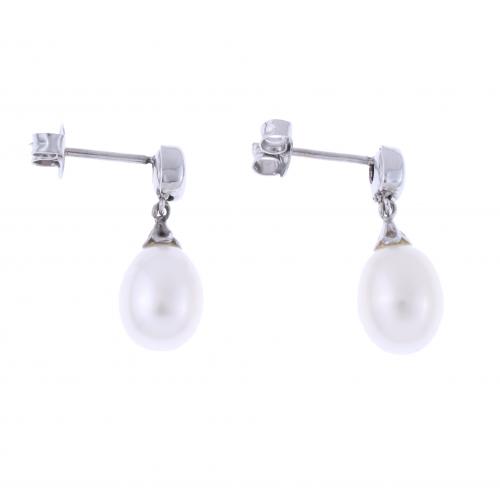 PENDIENTES LARGOS CON DIAMANTES Y PERLA.