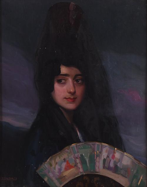 VICTOR MOYA CALVO (1889-1972). "LADY WITH A FAN".