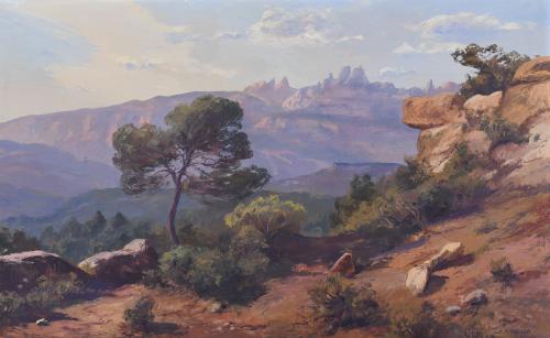 ISIDRE ODENA DAURA (1910-2008) "PAISAJE CON MONTSERRAT AL FONDO DESDE VACARISSES".