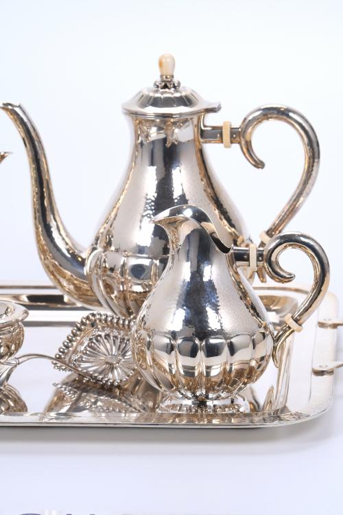 SILVER AND BONE COFFEE AND TEA SET, 20TH CENTURY.