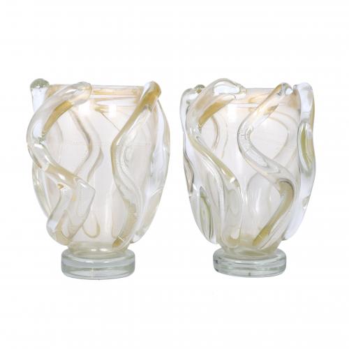 PAIR OF LARGE ITALIAN MURANO GLASS VASES, 20TH CENTURY. 