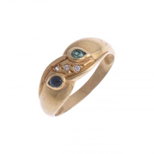RING WITH TWO COLOURED STONES.