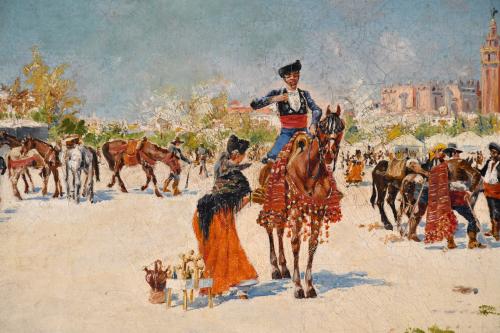 MARIANO OBIOLS DELGADO (c.1860-1911).  "ROMERÍA EN SEVILLA"