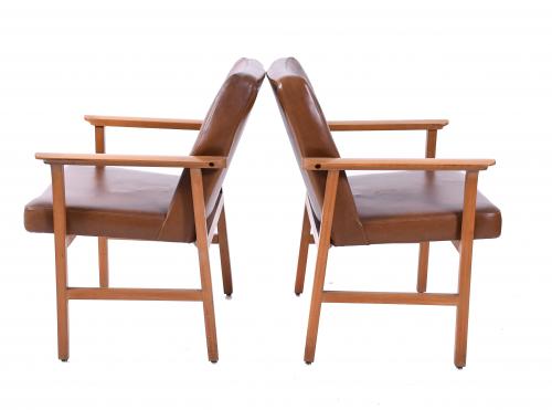 SPANISH DESK CHAIR AND PAIR OF ARMCHAIRS, CIRCA 1970.