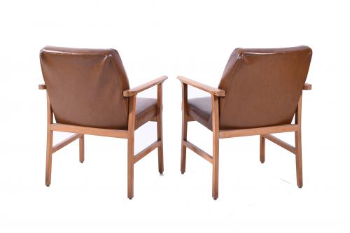 SPANISH DESK CHAIR AND PAIR OF ARMCHAIRS, CIRCA 1970.