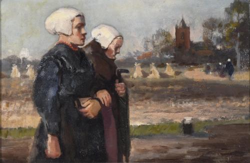 20TH CENTURY DUTCH SCHOOL. "BRETON COUPLE WALKING".