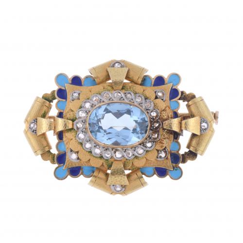 ART DECO BROOCH WITH BLUE SPINEL.