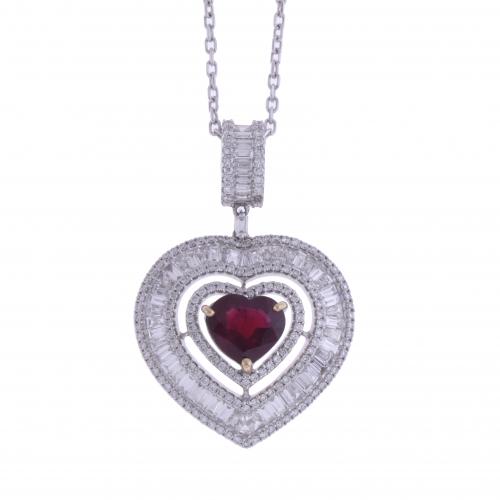 RUBY AND DIAMONDS HEART PENDANT.