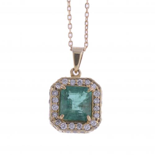 EMERALD AND DIAMONDS PENDANT. 
