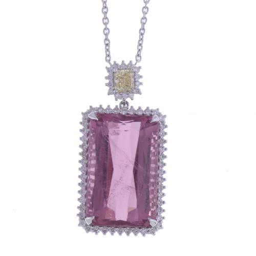 PENDANT WITH LARGE TOURMALINE AND FANCY DIAMOND.