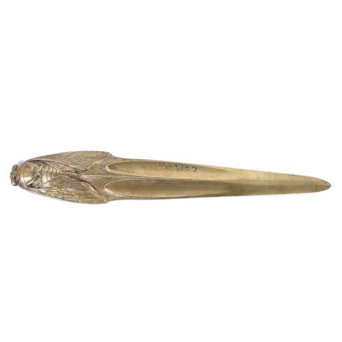 ERNEST LOUIS ADNIN (1881-1957). BRONZE LETTER OPENER WITH MOTH HANDLE.