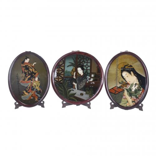 20TH CENTURY CHINESE SCHOOL. THREE GENRE SCENES.