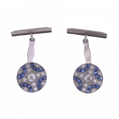 ART DECO CUFFLINKS WITH DIAMONDS AND SAPPHIRES.