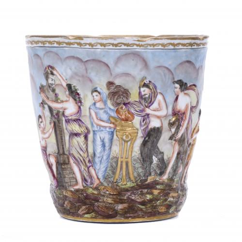 CAPODIMONTE PORCELAIN FLOWERPOT, 19TH CENTURY.