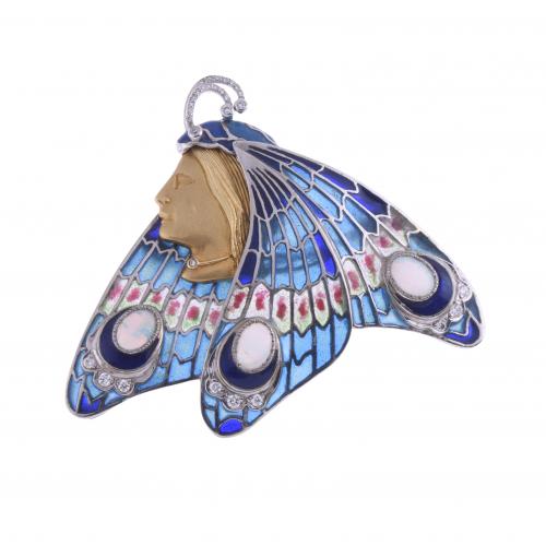 GEORGES FOUQUET. MODERNIST BROOCH, BUTTERFLY WOMAN.