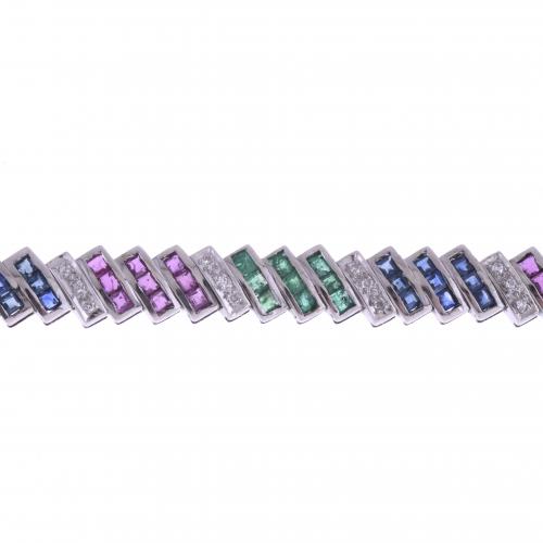 BRACELET WITH DIAMONDS, SAPPHIRES, EMERALDS AND RUBIES.