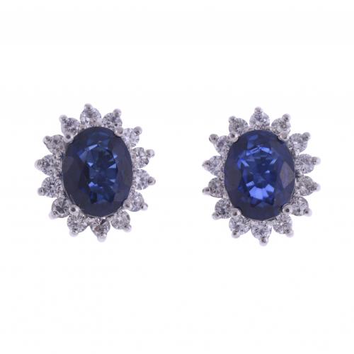 SAPPHIRES AND DIAMONDS ROSETTE EARRINGS.