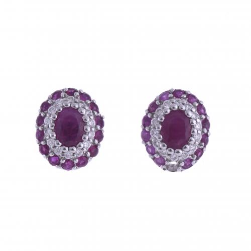 DIAMONDS AND RUBIES ROSETTE EARRINGS.