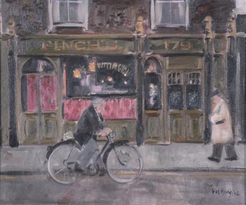 ANTONI VIVES FIERRO (1940). "STREET WITH A FIGURE ON A BICYCLE", 1976.