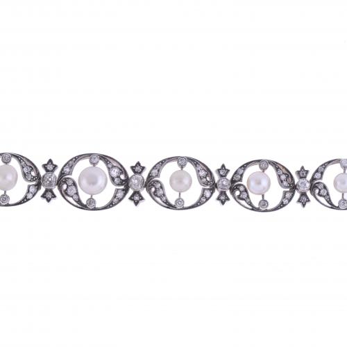 GARRARD. BELLE ÉPOQUE BRACELET, CIRCA 1890, WITH DIAMONDS AND PEARLS.