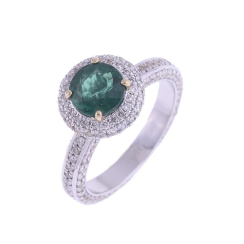 EMERALD AND DIAMONDS ROSETTE RING.