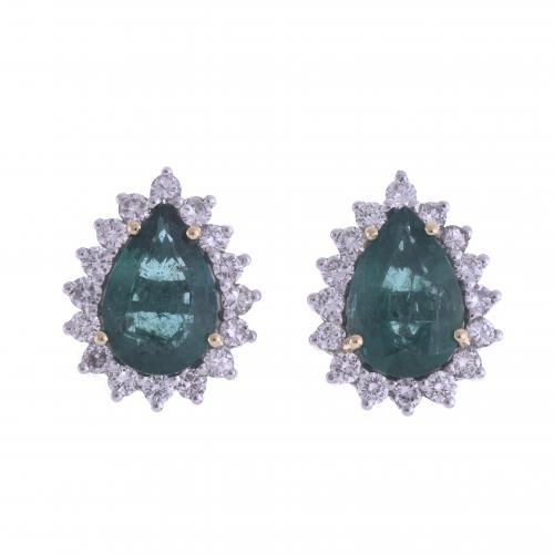 DIAMONDS AND EMERALDS ROSETTE EARRINGS. 