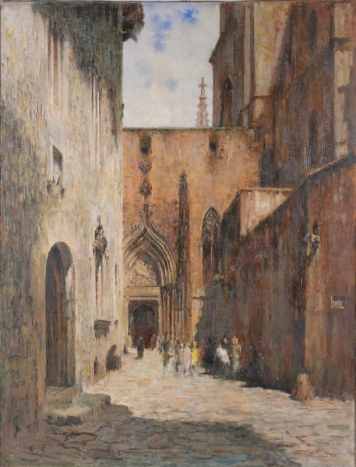 LLUÍS GRANER I ARRUFÍ (1863-1929). "PUERTA TRASERA CATEDRAL BARCELONA".