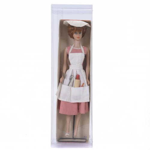 MATTEL. BARBIE DOLL MODEL "BRUNETTE - BUBBLE CUT" WITH "BARBIE-Q OUTFIT", 1959-1964.