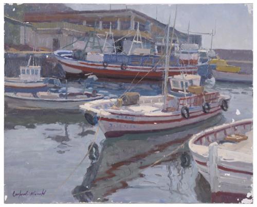 FRANCESC CARBONELL MASSABÉ. "BARCA EN REPOSO. PORT DE BLANE