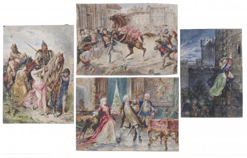LLUÍS LABARTA I GRAÑÉ (1852-1924). Conjunto de 4 ilustracio