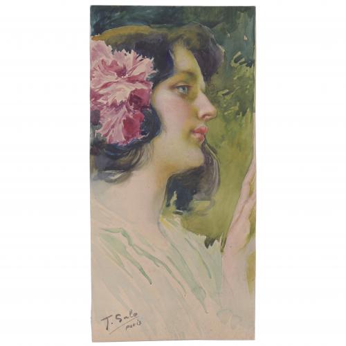 TOMÁS SALA GABRIEL (1857-1952).  "RETRATO FEMENINO MODERNISTA", París.