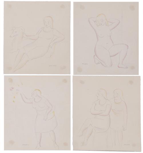 MIQUEL DE RENOM DE GÁRATE (1912-?). Set of four drawings depicting women's figures.
