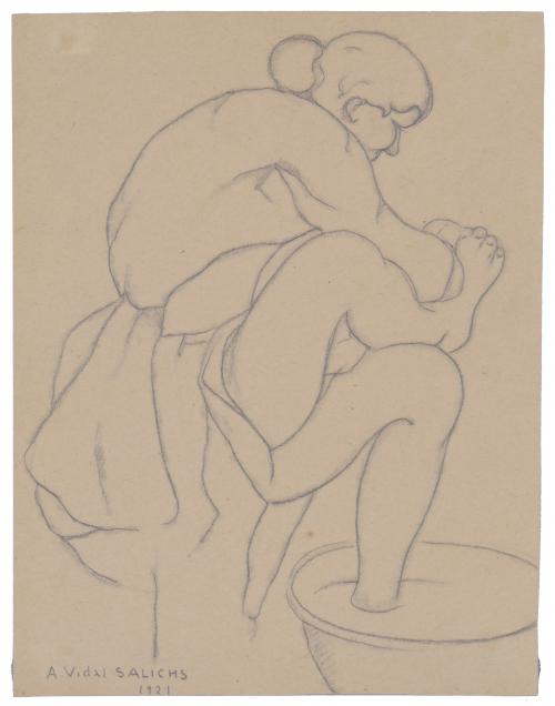 AGAPIT VIDAL SALICHS (1894-1942). "WOMAN WASHING HER FEET", 1921.