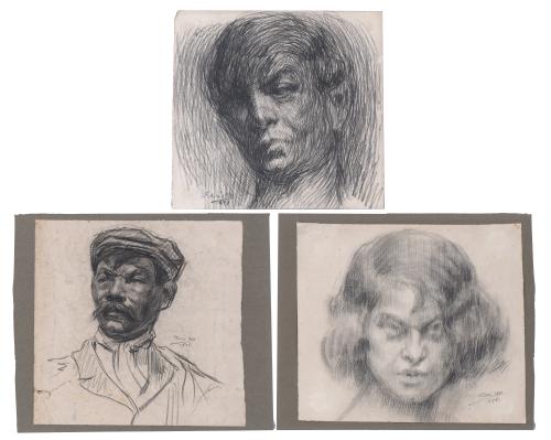 FABRÉS YES  Pareja de "RETRATOS MASCULINOS", 1895-1897 y un "RETRATO FEMENINO", 1898, en el reverso.