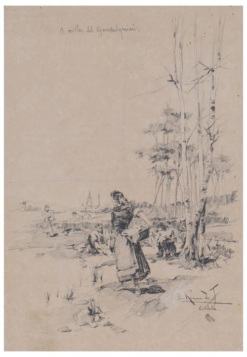 ENRIQUE ROMERO DE TORRES (1870-1956). "A ORILLAS DEL GUADALQUIVIR".