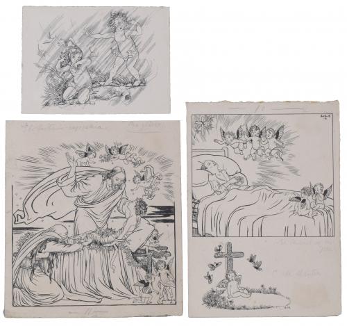 LOLA ANGLADA (1892-1984).  Conjunto de 3 ilustraciones para