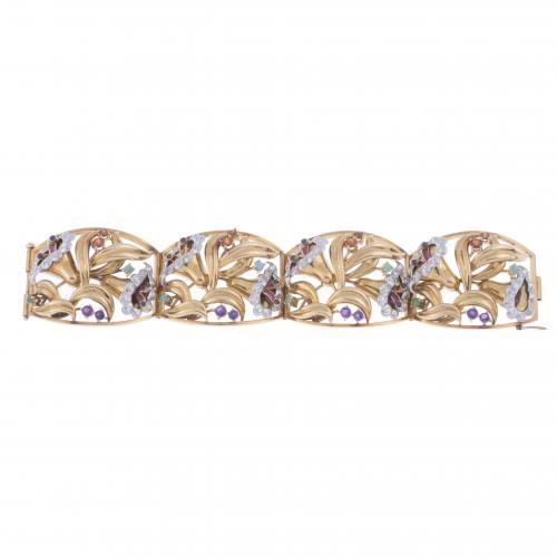 MODERNIST STYLE WIDE FLORAL BRACELET.