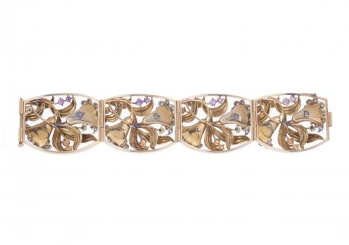 MODERNIST STYLE WIDE FLORAL BRACELET.
