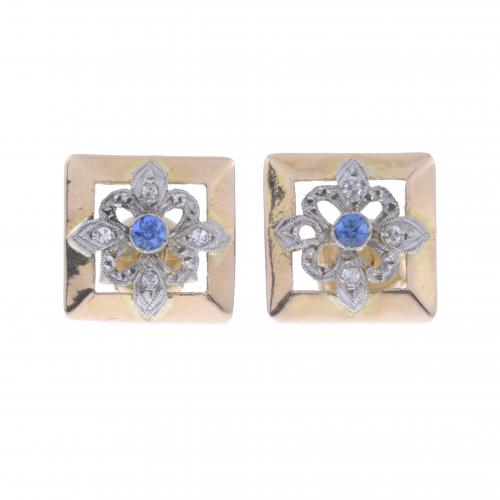 PENDIENTES DE ESTILO ART DÉCO CON ZAFIROS Y DIAMANTES.