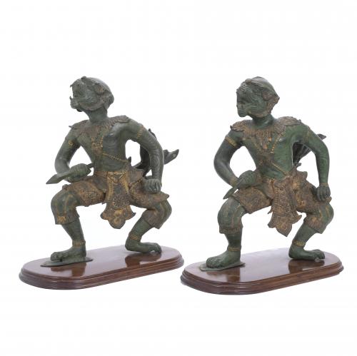 ESCUELA TAILANDESA, SIGLO XX. PAREJA DE GUARDIANES DE TEMPLO.