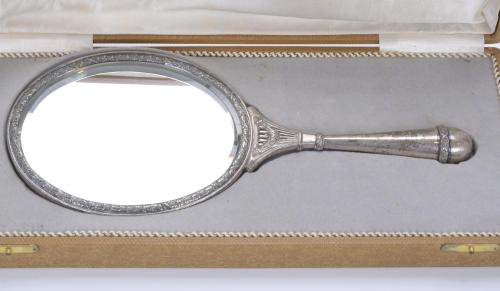 LOUIS XVI STYLE SILVER HAND MIRROR BY MASRIERA, 20TH CENTUR