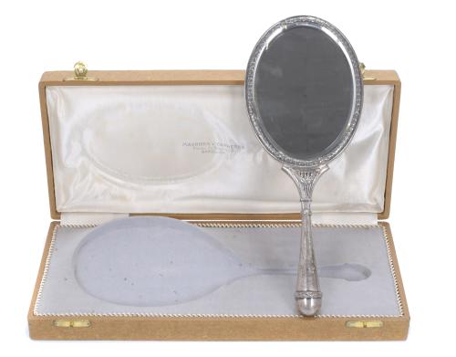 LOUIS XVI STYLE SILVER HAND MIRROR BY MASRIERA, 20TH CENTUR